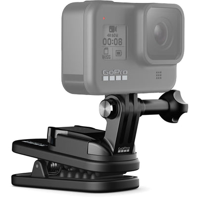 GoPro camera with a mount on a white background