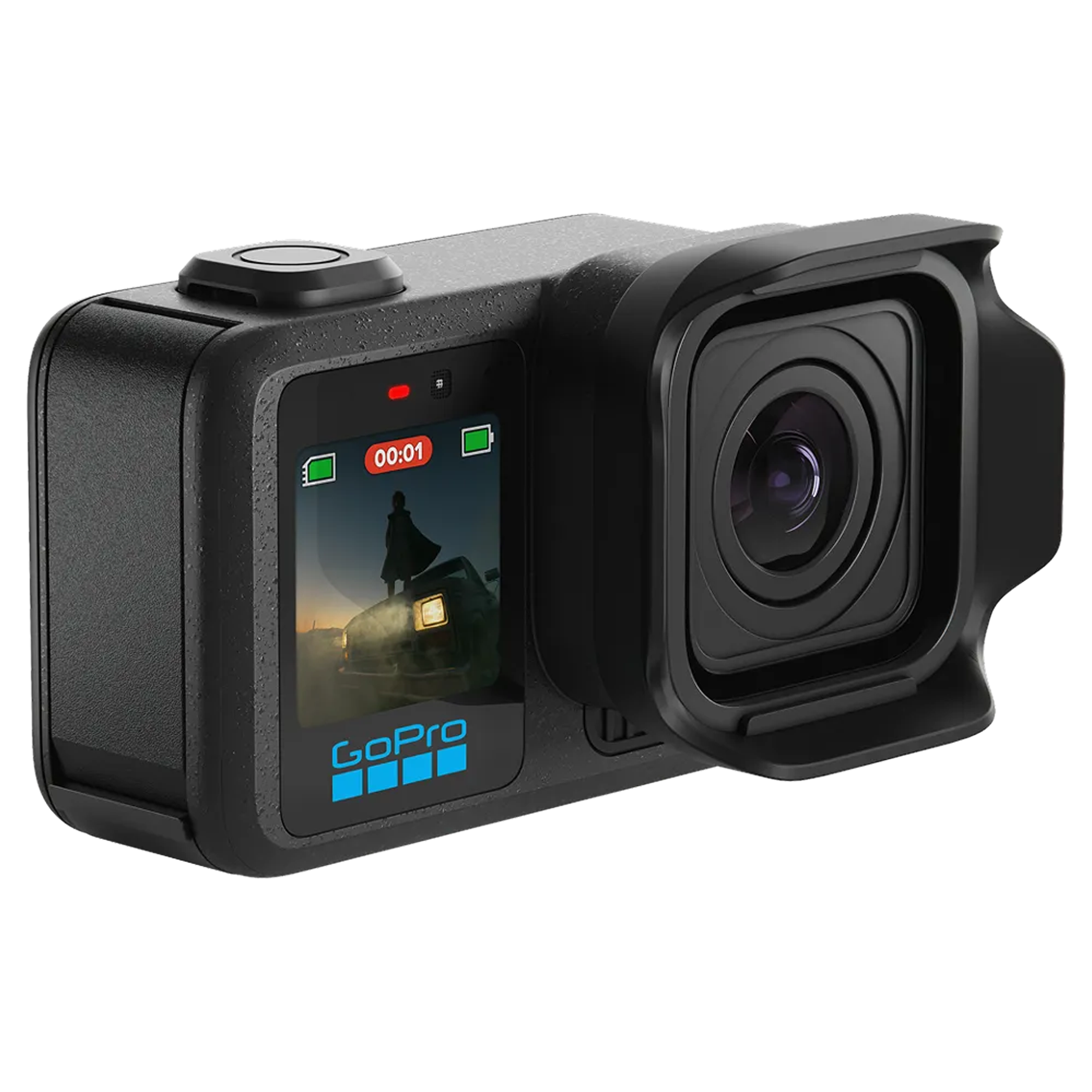 GoPro Mission 1 Series cinematic camera featuring a 1-inch sensor, rugged black housing, and a large rear OLED display.