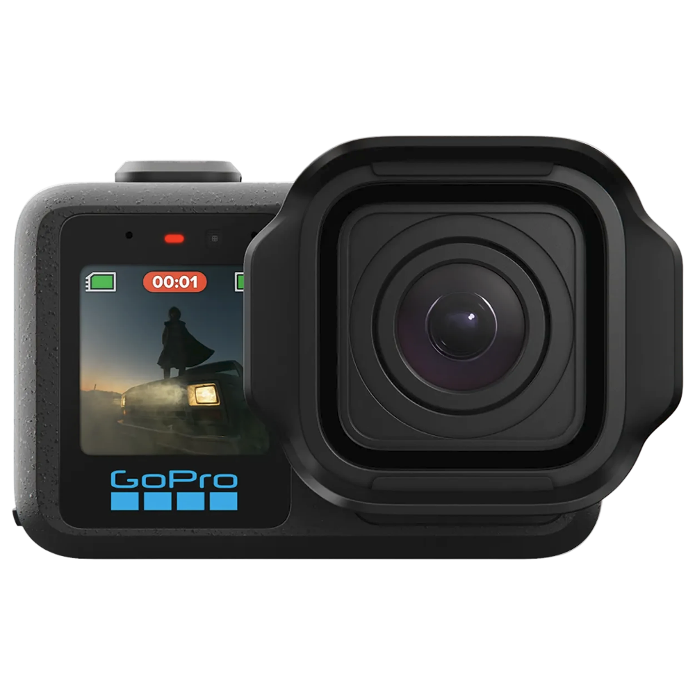 GoPro Mission 1 Series cinematic camera featuring a 1-inch sensor, rugged black housing, and a large rear OLED display.