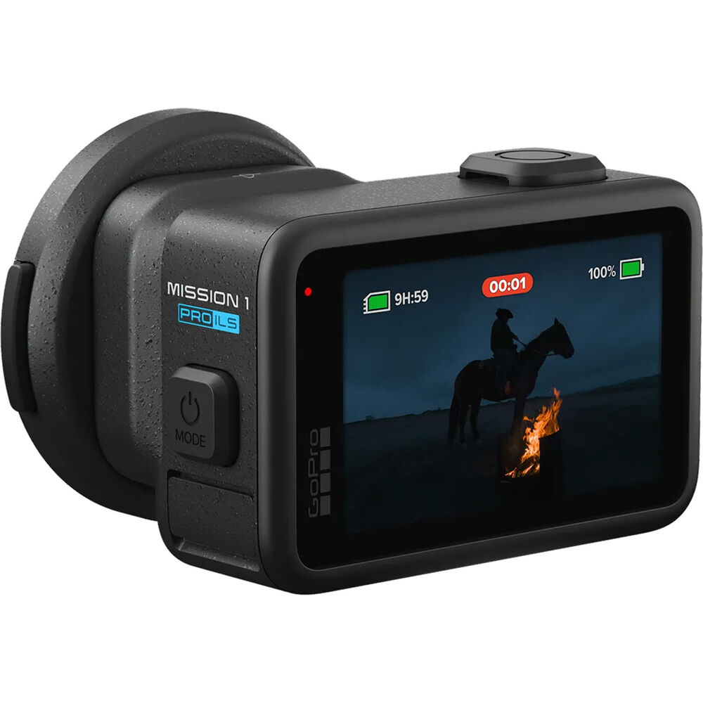 GoPro Mission 1 Series camera featuring a large 1-inch sensor lens and a 14% larger OLED rear display.