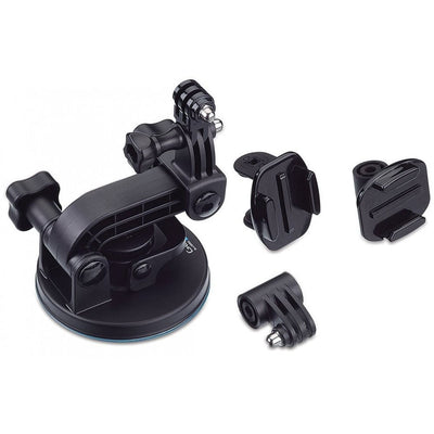 Set of black camera mounts on a white background
