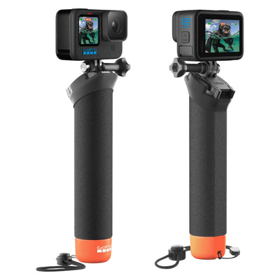 GoPro The Handler floating hand grip with orange base and quick-release camera mount
