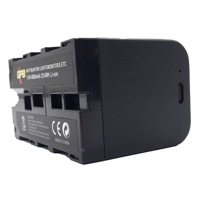 The GPB Generic NP-F750 Battery for Sony Video Lights is a lightweight lithium-ion battery that serves as a replacement for the Sony NP-F750 battery and is USB-chargeable.