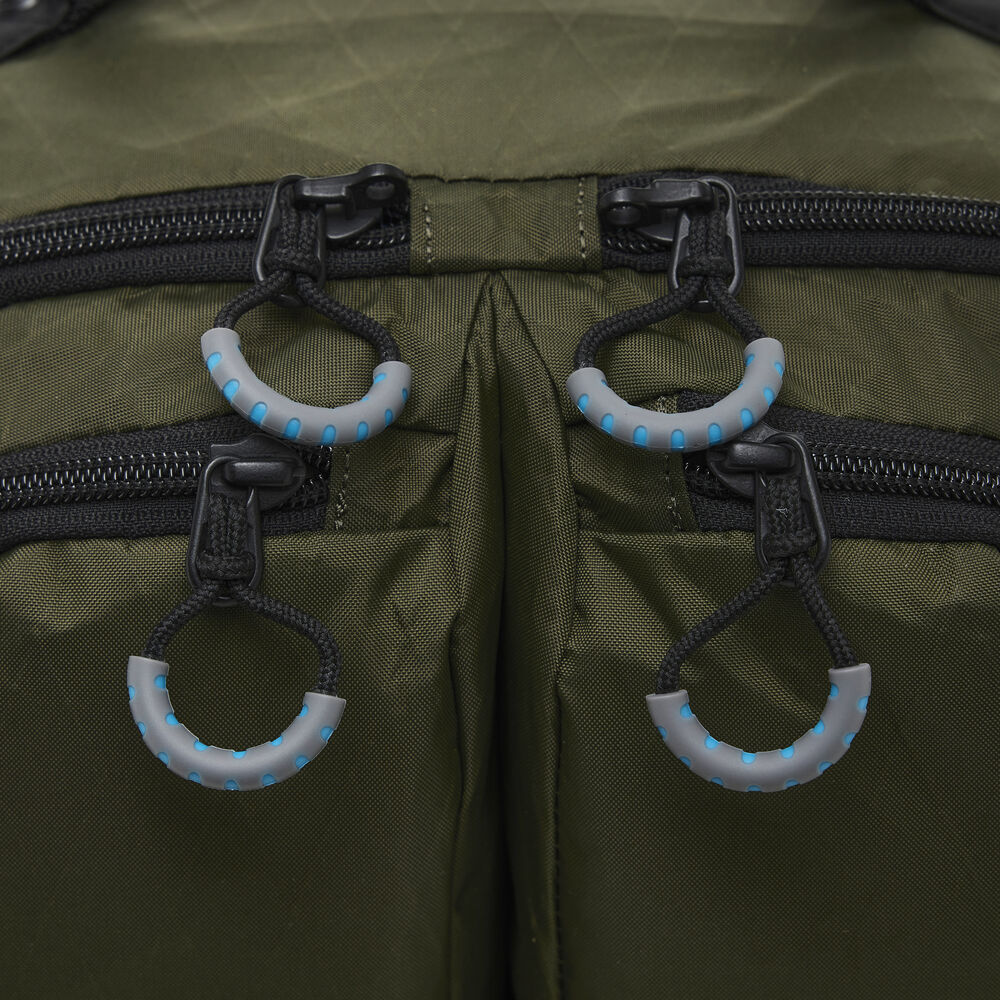 Forest Green Kiboko 30L+ camera backpack zips close up