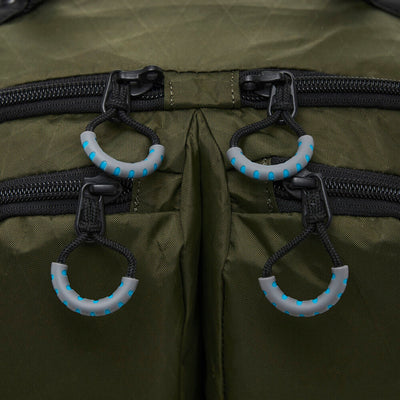 Forest Green Kiboko 30L+ camera backpack zips close up