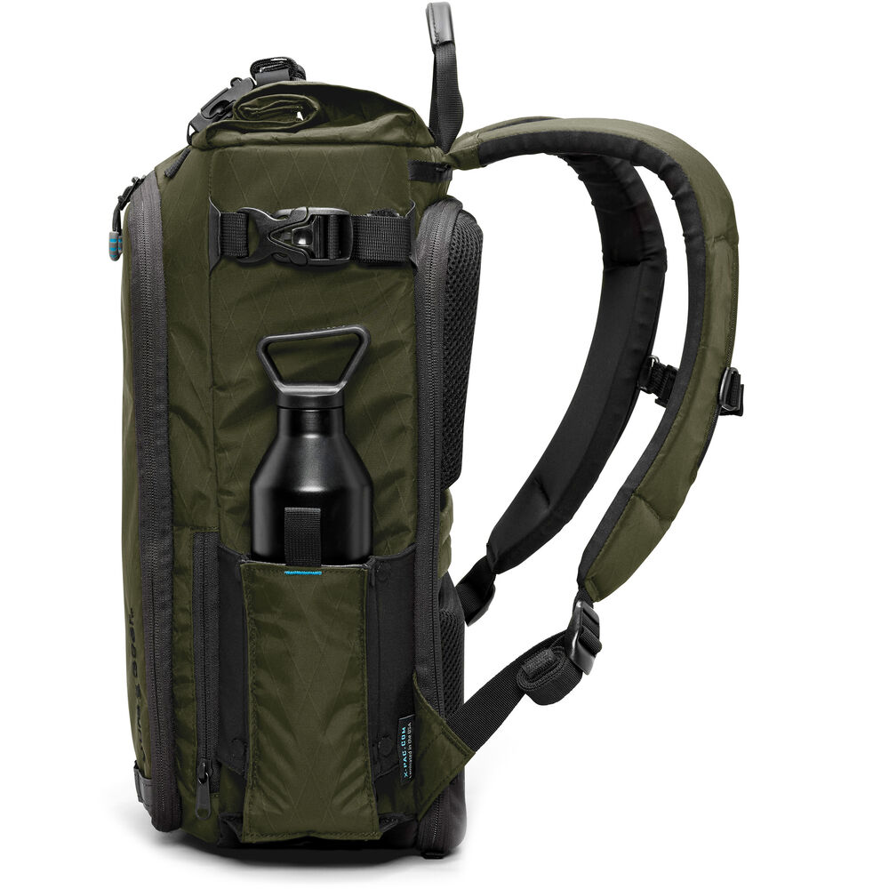 Forest Green Kiboko City Commuter 18L backpack side view showing the bottle pocket