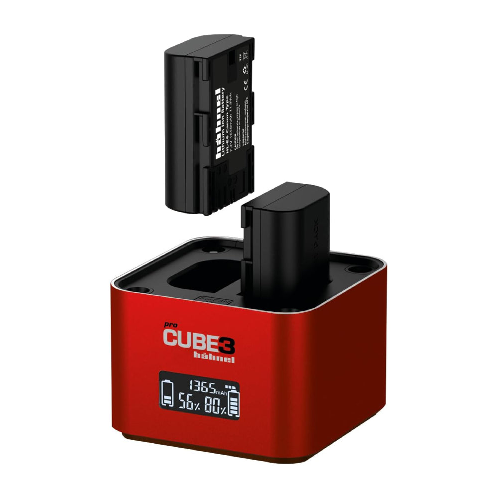 Hähnel ProCube3 Canon battery charger with batteries in tray