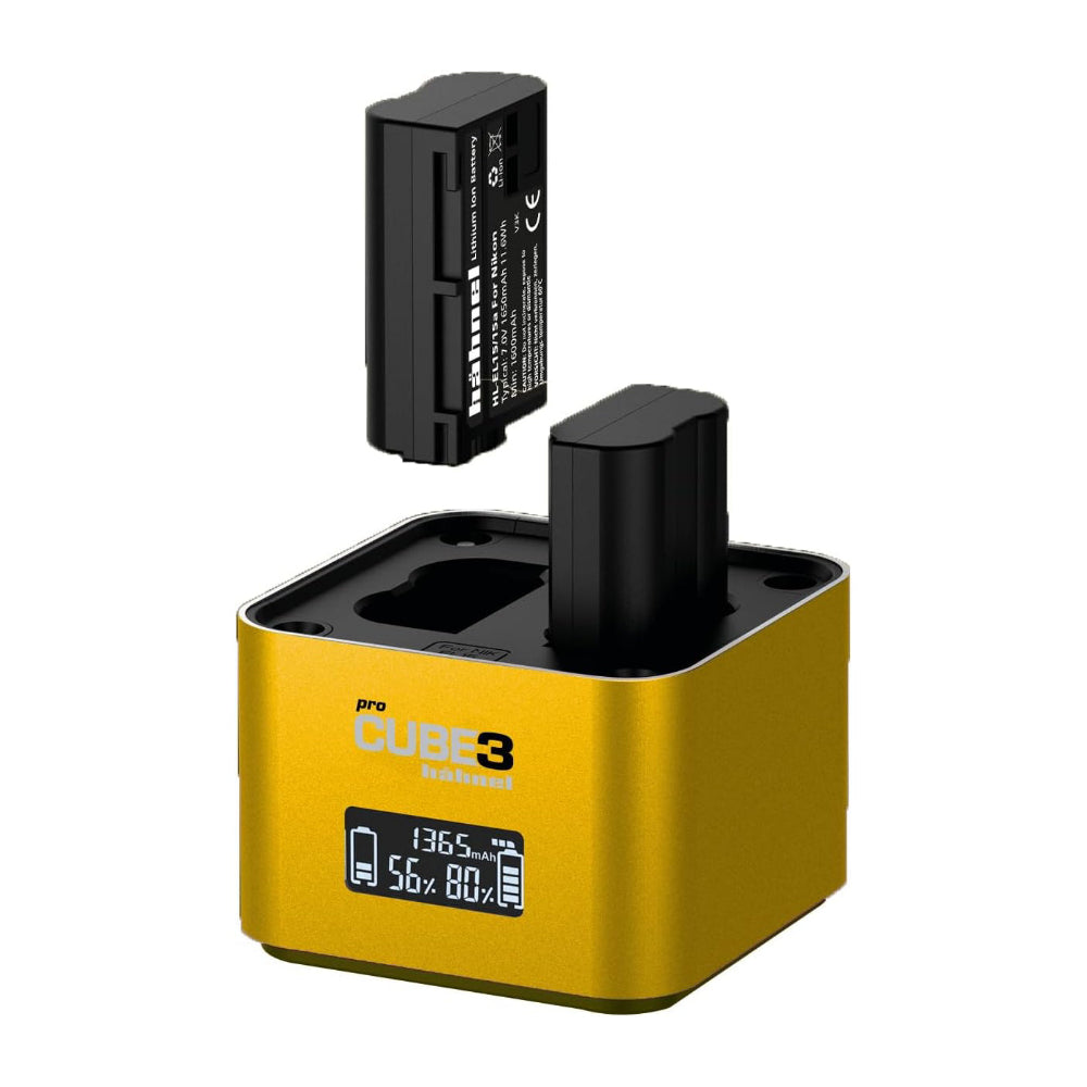 Hähnel ProCube3 Nikon battery charger with batteries in tray