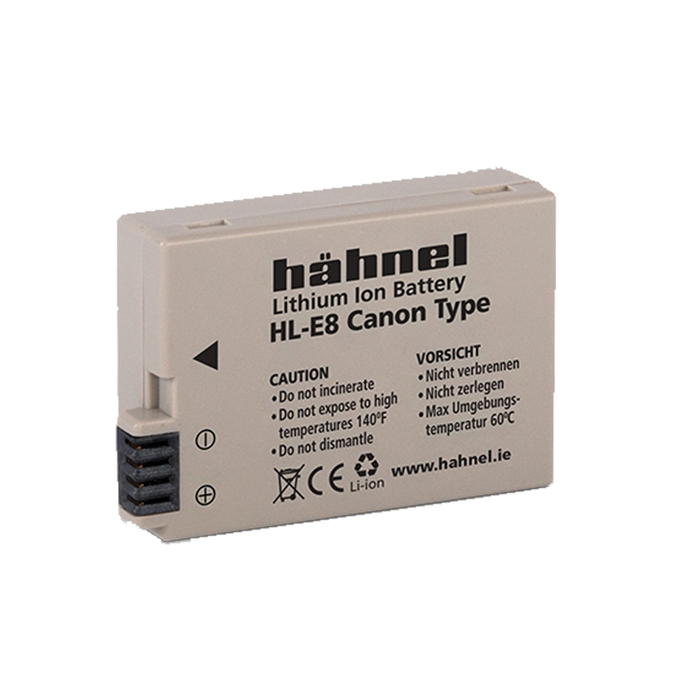 Hahnel HL-E8 is a high-quality, eco-friendly 7.4V battery for Canon EOS 550D and 600D, equivalent to Canon LP-E8.