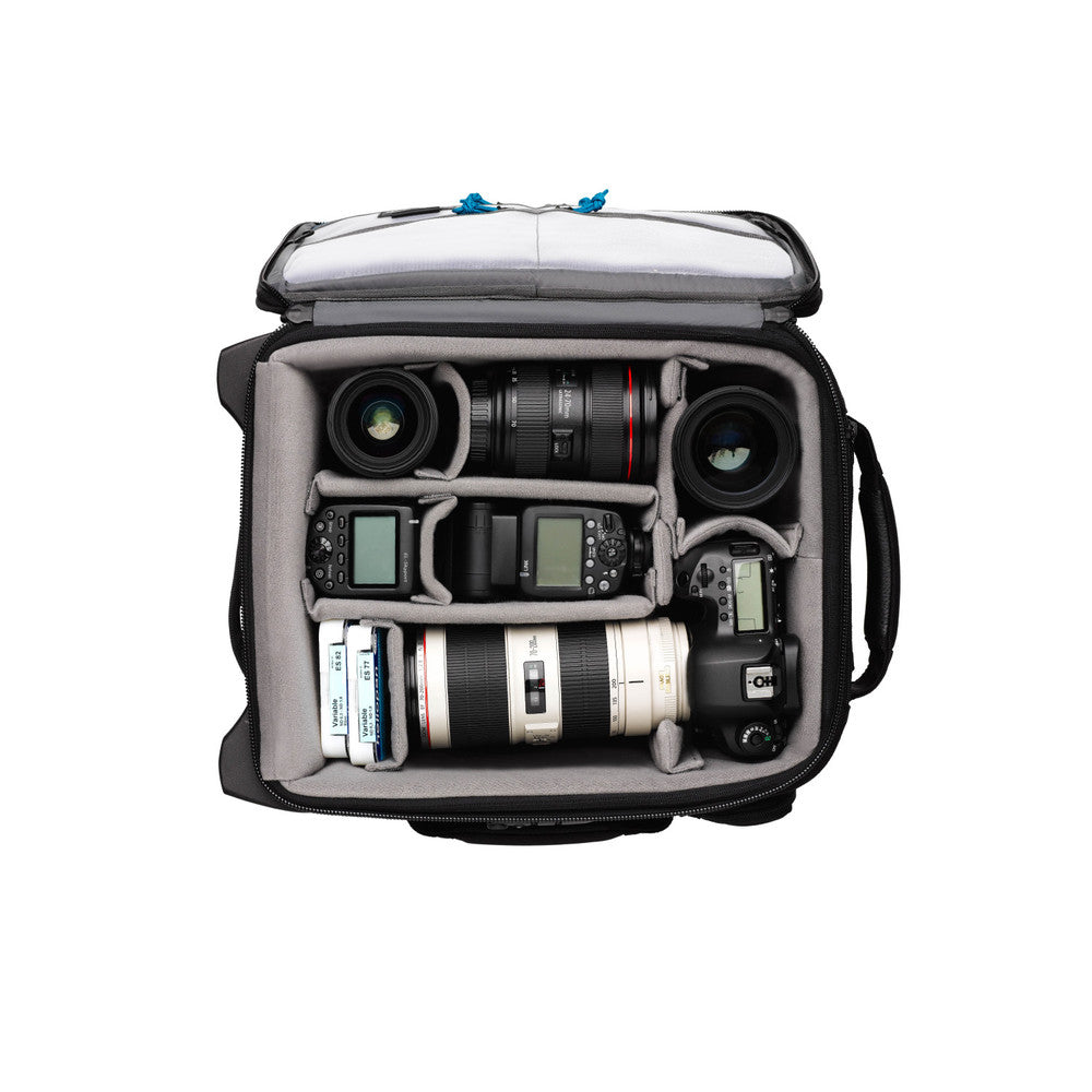 Tenba Roadie Roller 18 in black — professional carry-on camera case with padded dividers, wheels, and weather-resistant design.