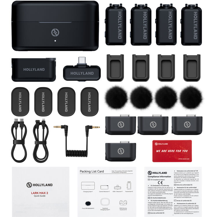 Hollyland Lark Max 3 wireless microphone system components on a white background