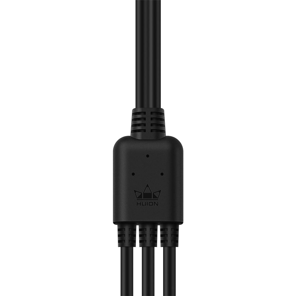 Black cable that splits into three cables on a white background