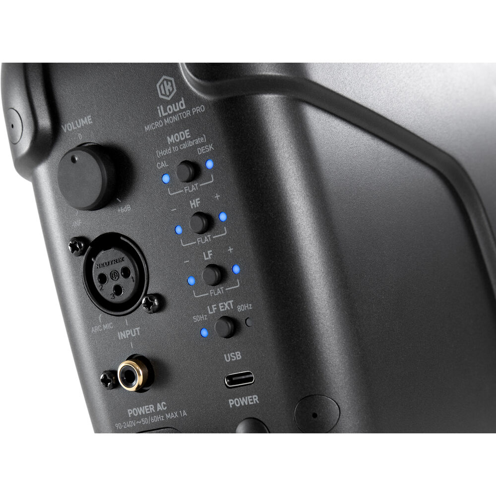 IK Multimedia iLoud Micro Monitor Pro single speaker close up view of middle back buttons