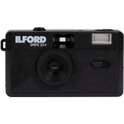 Ilford Sprite 35-II Film Camera in Black with retro design, fixed-focus 31mm lens, built-in flash, and 35mm film compatibility.