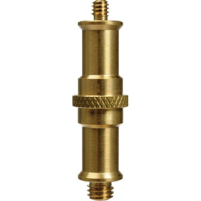 Impact double-ended spigot with 5/8 inch stud on one end and 1/4 inch-20 male threaded stud on the other, made of solid brass, 3.3 inches long, for mounting camera and lighting accessories