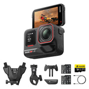 Insta360 Ace Pro 2 Action Camera Motorcycle Bundle with flip touchscreen, Leica wide-angle lens, dual AI chips, and rugged accessories for adventure filming.
