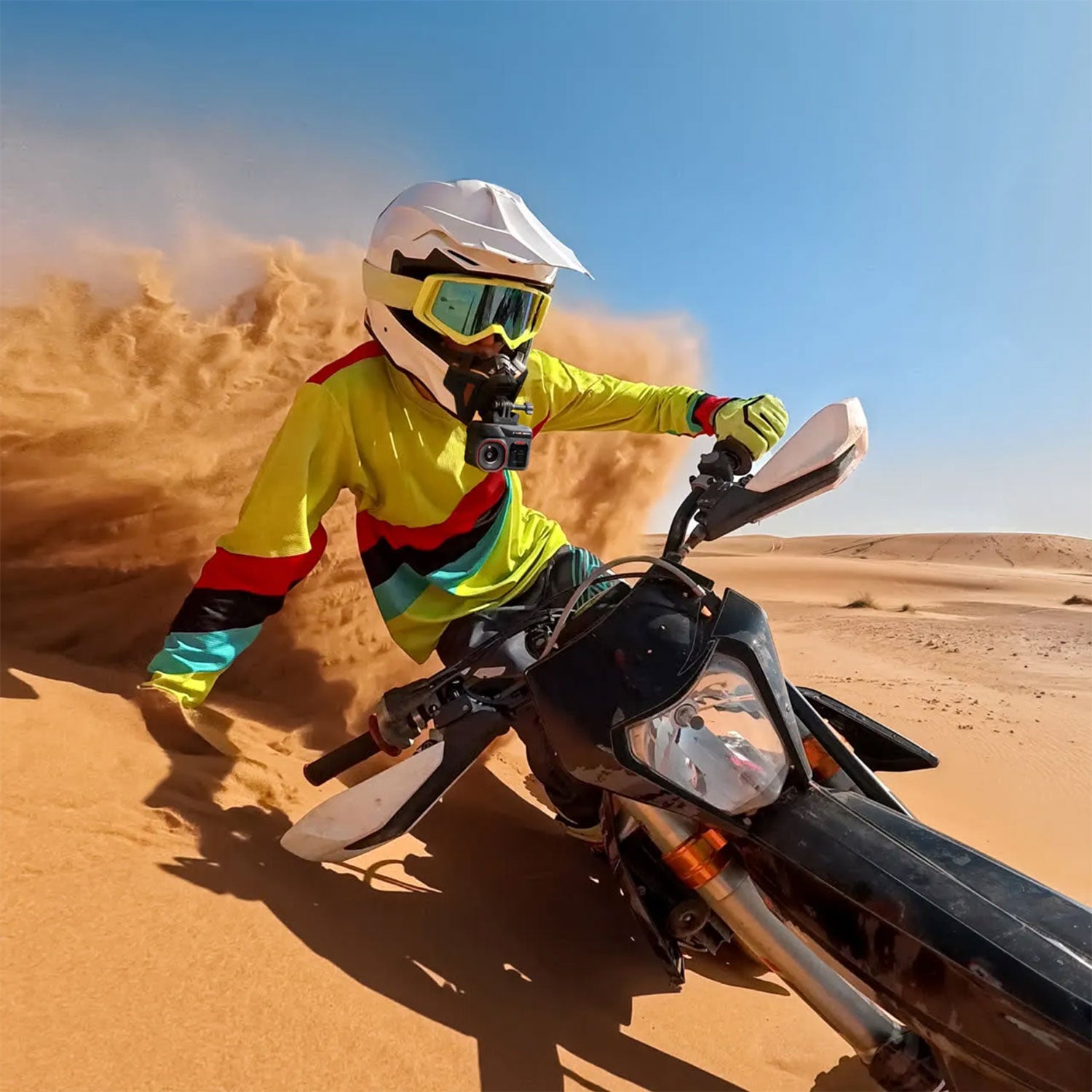 Insta360 Ace Pro 2 Action Camera Motorcycle Bundle with flip touchscreen, Leica wide-angle lens, dual AI chips, and rugged accessories for adventure filming.