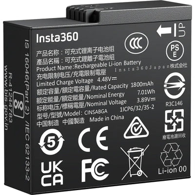 Insta360 Battery Ace Pro 2 with 1800mAh capacity, fast charging support reaching 80% in 18 minutes and full charge in 47 minutes, includes a protective storage case with microSD card slot, designed for extended use with Insta360 Ace Pro 2 camera.