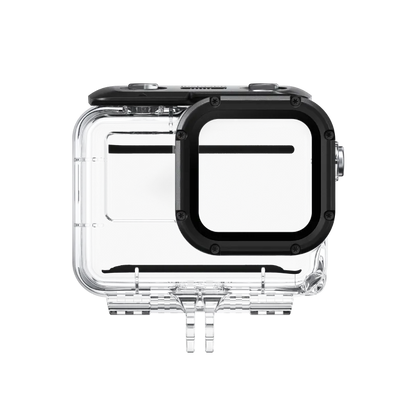 Insta360 Dive Case for Ace with waterproof housing rated to 60m (197ft), high-transparency glass lens for clear underwater imaging, locking-buckle design for secure closure, anti-fog inserts, and anti-slip rings, compatible with selfie sticks and tripods.