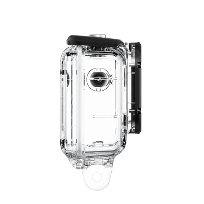Insta360 Dive Case for Ace with waterproof housing rated to 60m (197ft), high-transparency glass lens for clear underwater imaging, locking-buckle design for secure closure, anti-fog inserts, and anti-slip rings, compatible with selfie sticks and tripods.
