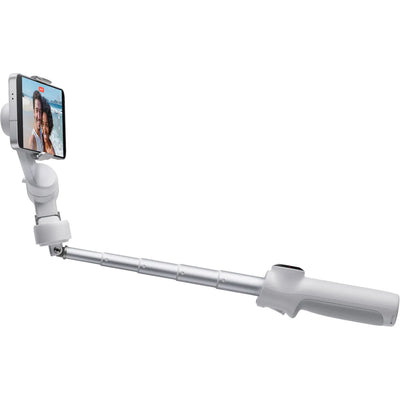 Insta360 Flow 2 Standard Bundle (Grey) featuring 3-axis gimbal stabilization, built-in selfie stick and metal tripod, advanced Deep Track 4.0 AI tracking with group, distance, and gesture tracking, smartphone and Apple Watch remote control, SmartWheel button, magnetic phone clamp, and up to 10-hour runtime.