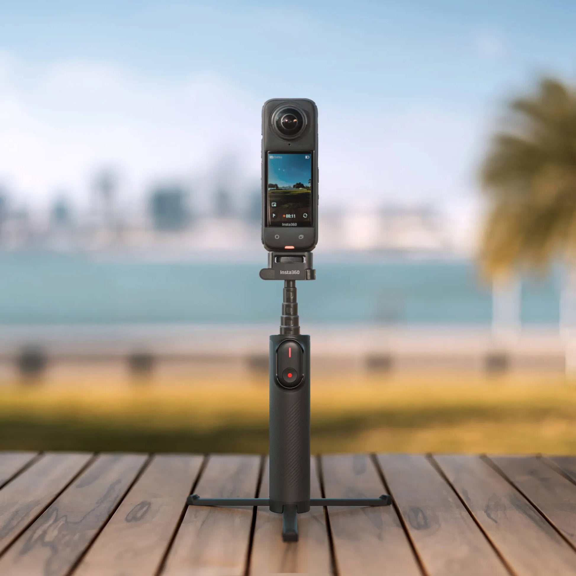 Insta360 Foldable 2-in-1 Selfie Stick with tripod design
