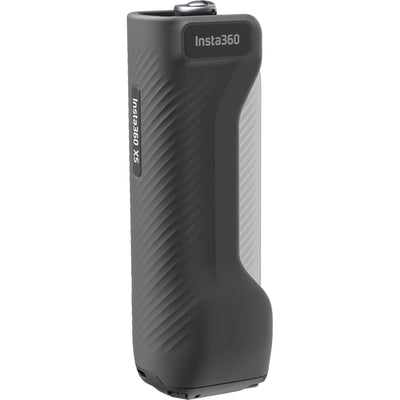 Insta360 X5 foldable utility handle with mini tripod and rubber grip
