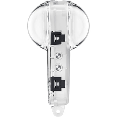 Insta360 X4 Invisible Dive Case, a transparent, waterproof housing designed for 360° underwater filming, shown with secure latches and lens dome.