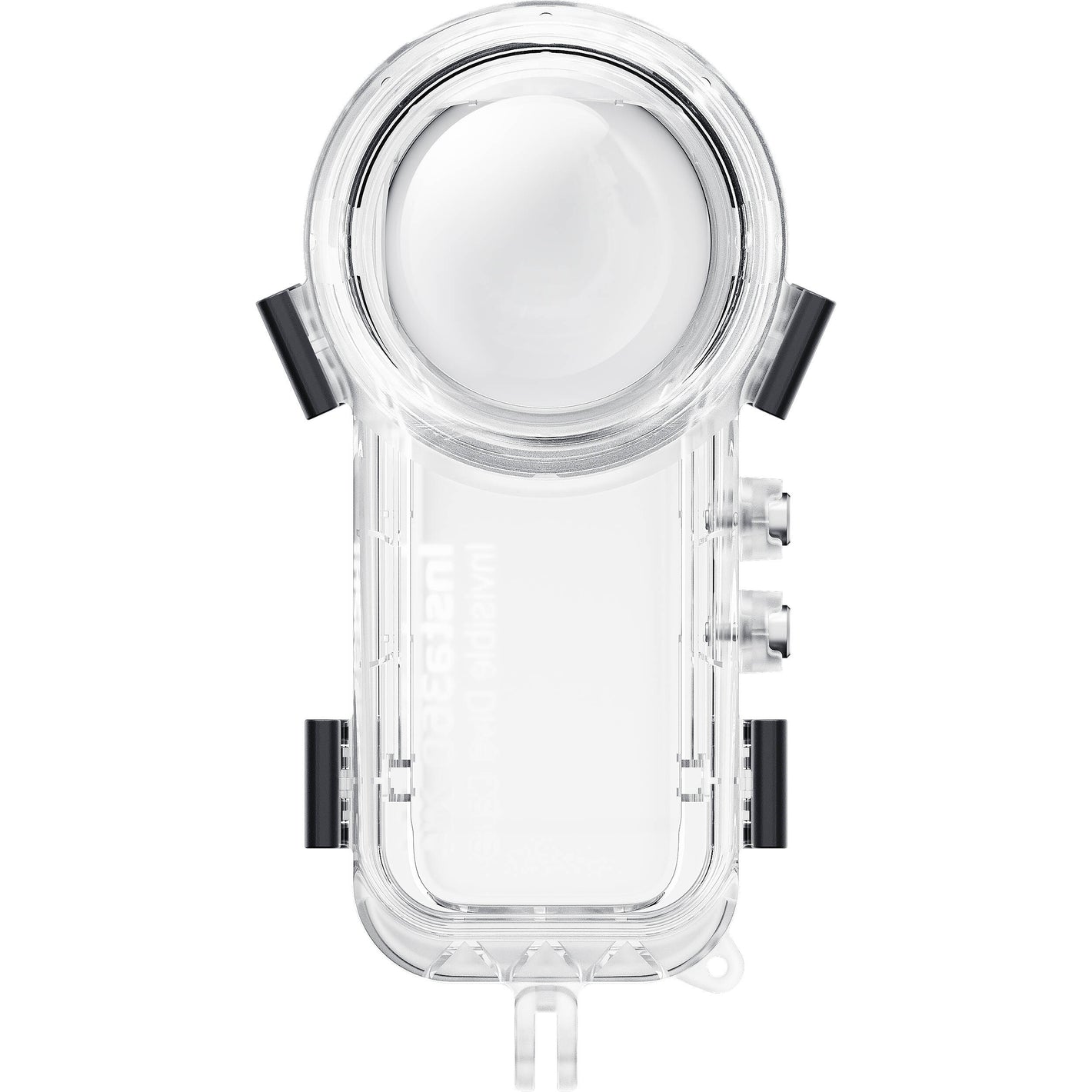 Insta360 X4 Invisible Dive Case, a transparent, waterproof housing designed for 360° underwater filming, shown with secure latches and lens dome.