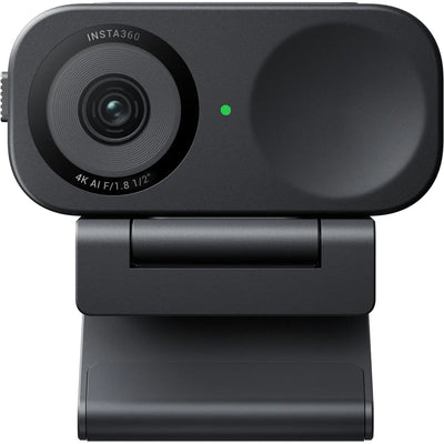 Insta360 Link 2C 4K AI Webcam with 1/2” sensor, UHD 4K at 30fps, AI tracking, Phase Detection Auto Focus, 4x digital zoom, Smart Whiteboard and DeskView modes, and AI noise-canceling microphones.