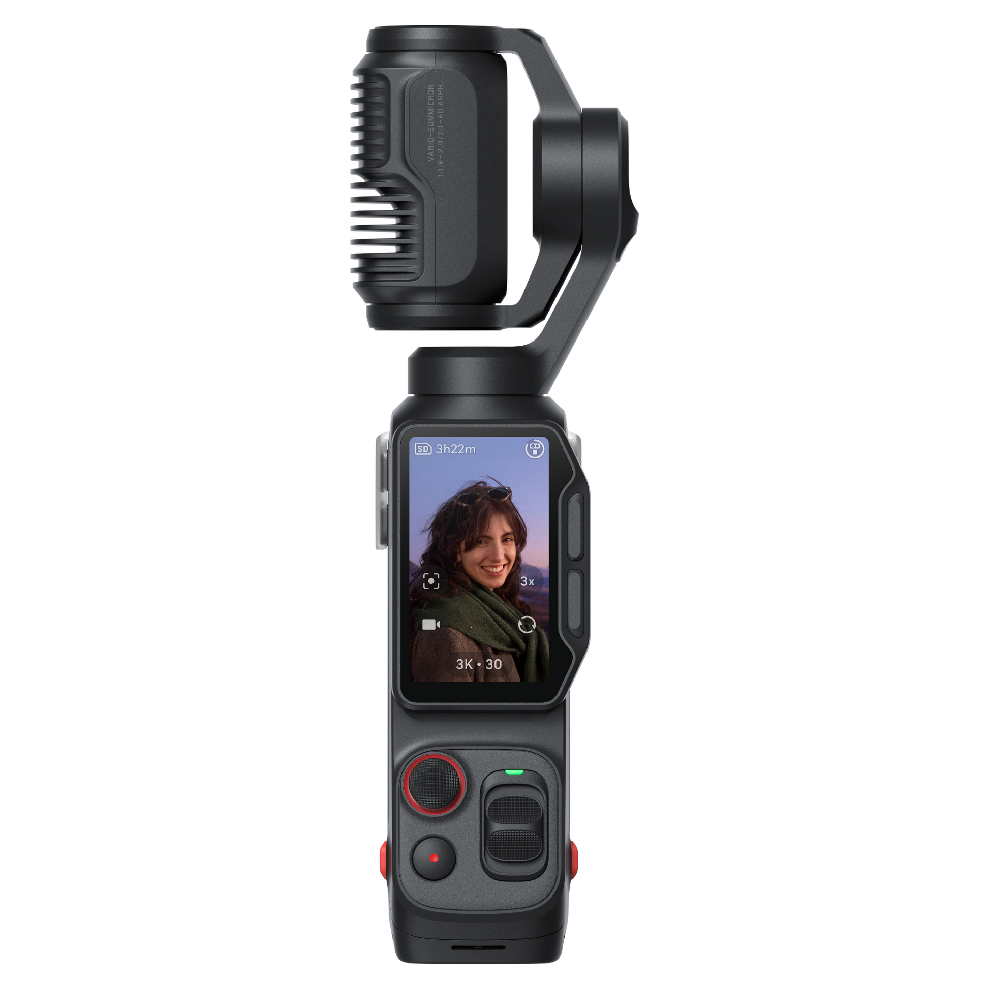 Insta360 Luna Ultra 8K Dual-Lens Gimbal Camera - front view with tilted camera