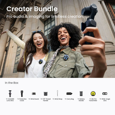 Insta360 Luna Ultra Creator Bundle 8K AI camera - featuring what's in the box 