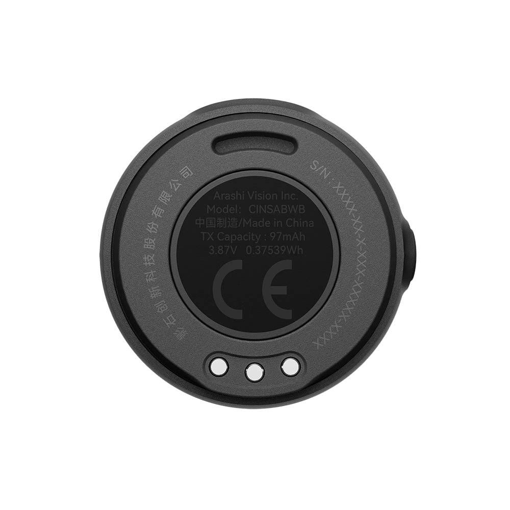Compact Insta360 Mic Air wireless microphone transmitter weighing 7.9g with 48kHz/24-bit audio, noise reduction, magnetic clip, 10-hour battery life, and 300m wireless range for Insta360 X5 and Ace Pro 2 cameras.