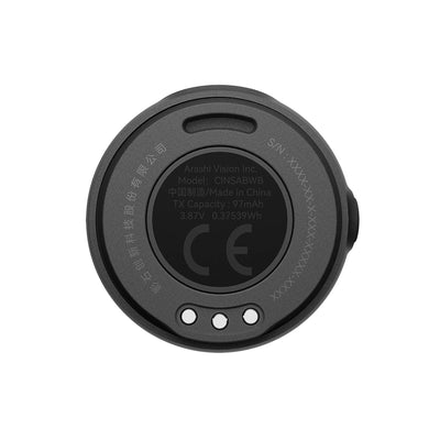 Compact Insta360 Mic Air wireless microphone transmitter weighing 7.9g with 48kHz/24-bit audio, noise reduction, magnetic clip, 10-hour battery life, and 300m wireless range for Insta360 X5 and Ace Pro 2 cameras.