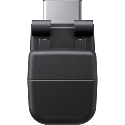 Black USB-C adapter on a white background