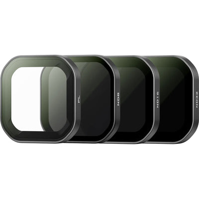 ND Filter Set for Insta360 Ace Pro 2 including ND8, ND16, ND32, and Polarizer filters with magnetic mount, crafted from multi-coated optical glass for cinematic motion blur, glare reduction, and color accuracy.