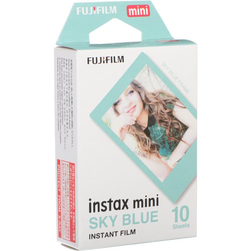 Fujifilm Instax Mini Instant Film Blue Sky – 10-sheet pack of instant film with soft blue sky-themed borders, designed for use with Instax Mini cameras and printers.