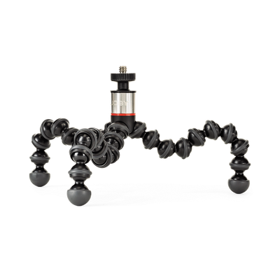 Flexible tripod stand with a camera mount on a white background