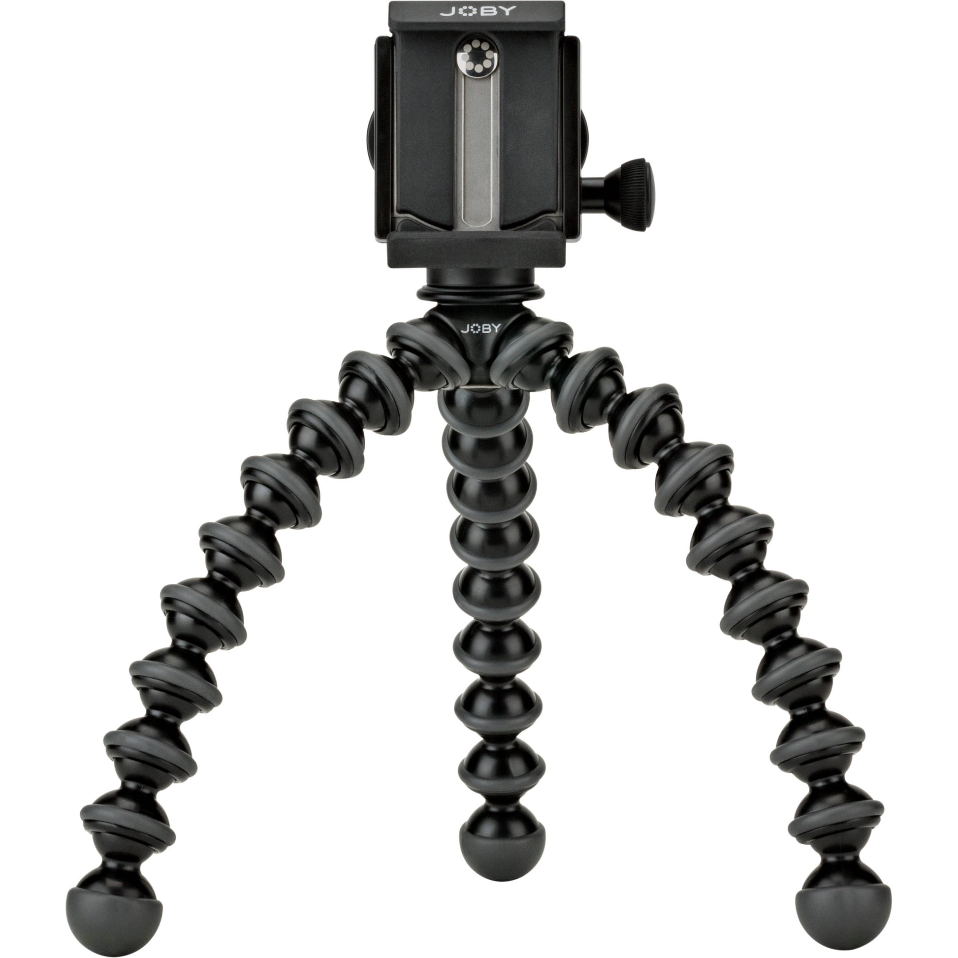 Joby GripTight GorillaPod Stand Pro with premium ABS, TPE, and stainless steel build, securely fits smartphones 5.59 to 9.09 cm wide with or without cases, offers 90° rotation and 150° tilt, and includes flexible tripod legs for stable positioning.