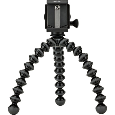 Joby GripTight GorillaPod Stand Pro with premium ABS, TPE, and stainless steel build, securely fits smartphones 5.59 to 9.09 cm wide with or without cases, offers 90° rotation and 150° tilt, and includes flexible tripod legs for stable positioning.