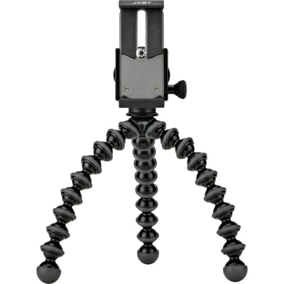 Joby GripTight GorillaPod Stand Pro with premium ABS, TPE, and stainless steel build, securely fits smartphones 5.59 to 9.09 cm wide with or without cases, offers 90° rotation and 150° tilt, and includes flexible tripod legs for stable positioning.