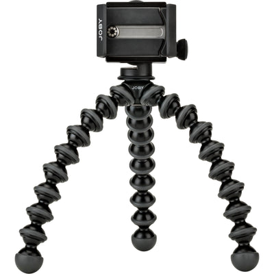 Joby GripTight GorillaPod Stand Pro with premium ABS, TPE, and stainless steel build, securely fits smartphones 5.59 to 9.09 cm wide with or without cases, offers 90° rotation and 150° tilt, and includes flexible tripod legs for stable positioning.