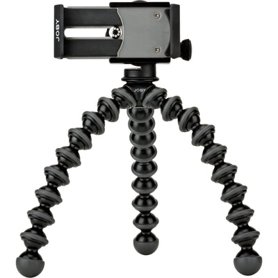 Joby GripTight GorillaPod Stand Pro with premium ABS, TPE, and stainless steel build, securely fits smartphones 5.59 to 9.09 cm wide with or without cases, offers 90° rotation and 150° tilt, and includes flexible tripod legs for stable positioning.