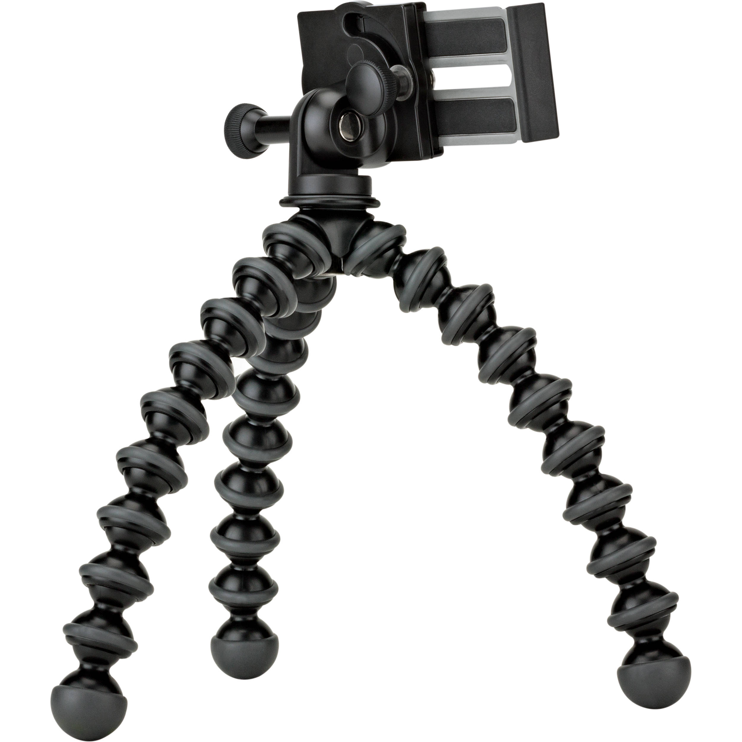 Joby GripTight GorillaPod Stand Pro with premium ABS, TPE, and stainless steel build, securely fits smartphones 5.59 to 9.09 cm wide with or without cases, offers 90° rotation and 150° tilt, and includes flexible tripod legs for stable positioning.