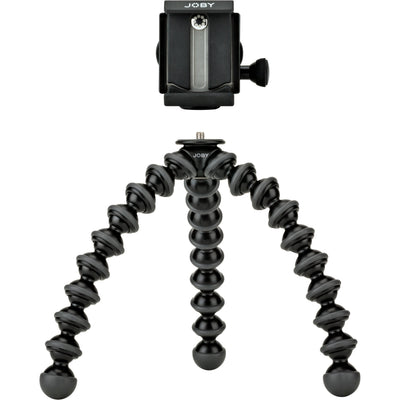 Joby GripTight GorillaPod Stand Pro with premium ABS, TPE, and stainless steel build, securely fits smartphones 5.59 to 9.09 cm wide with or without cases, offers 90° rotation and 150° tilt, and includes flexible tripod legs for stable positioning.