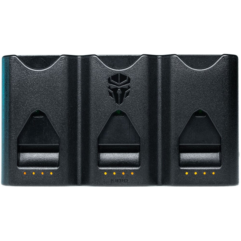 The Jupio Tri-Charge swiftly charges three Nikon EN-EL15 batteries, included is a USB-C cable for quick charging.