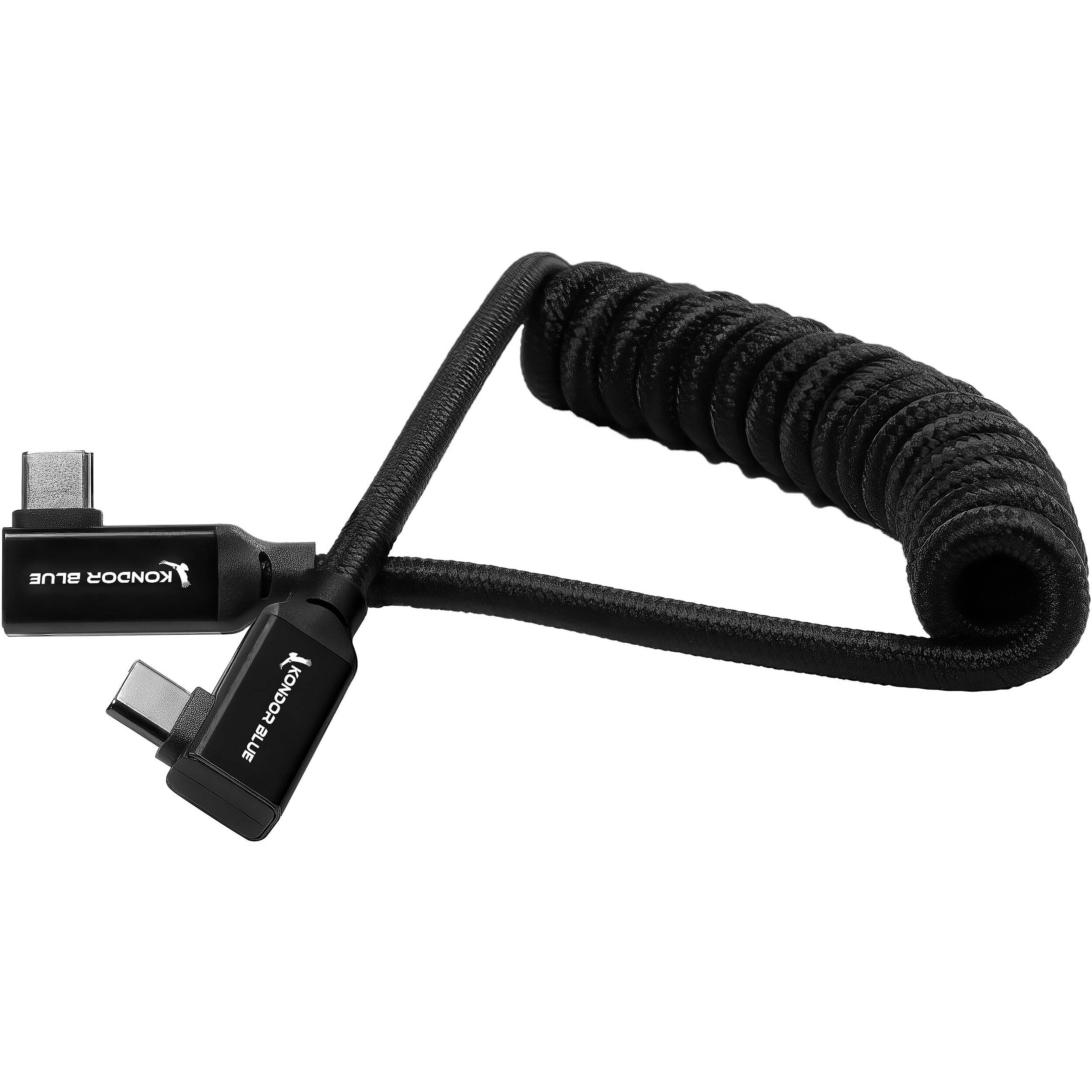 Kondor Blue right-angle USB-C 3.2 coiled cable for cameras, monitors and fast charging