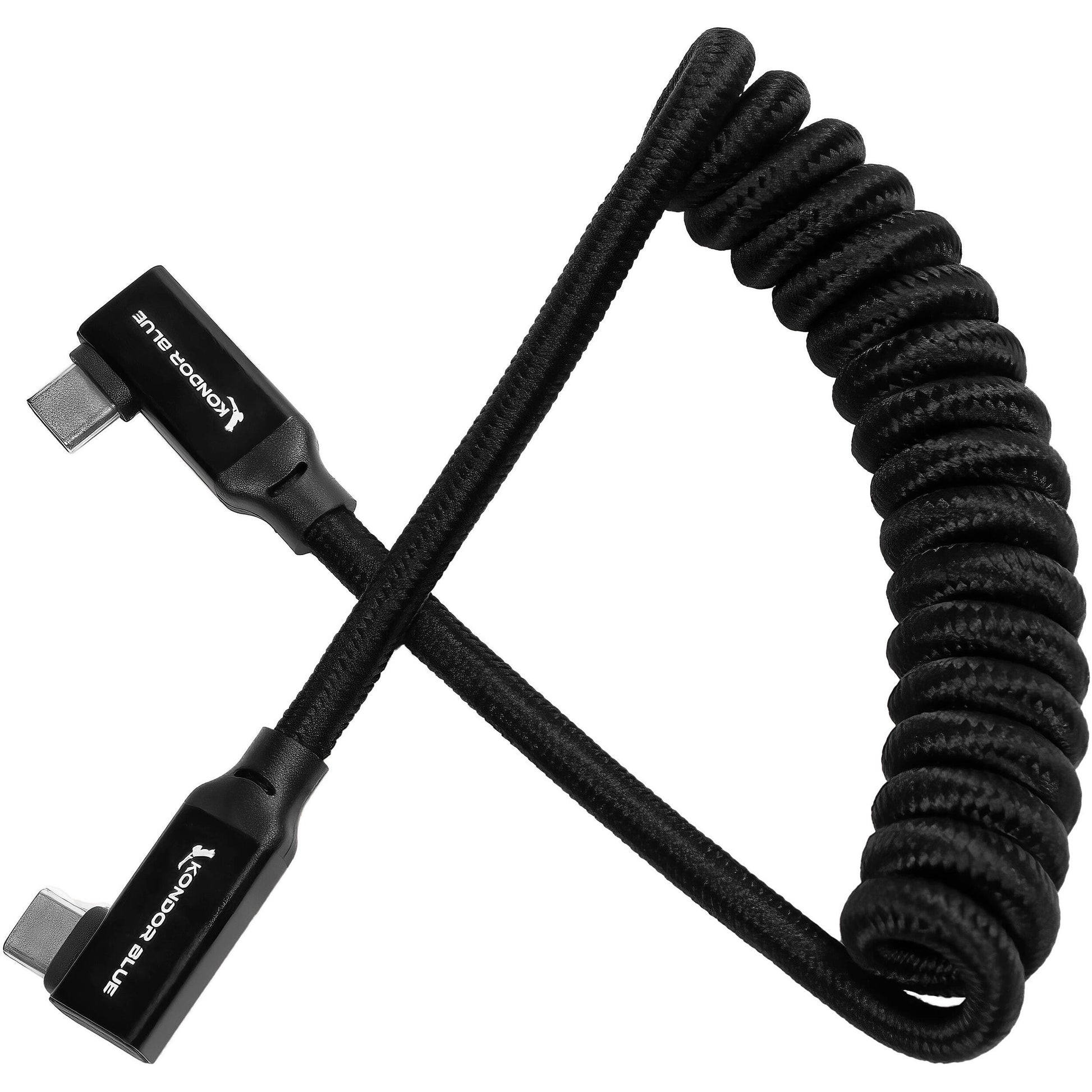 Kondor Blue right-angle USB-C 3.2 coiled cable for cameras, monitors and fast charging
