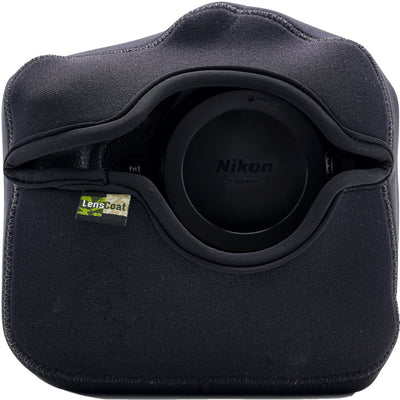 Black camera case with Nikon logo and LensCoat label on a white background