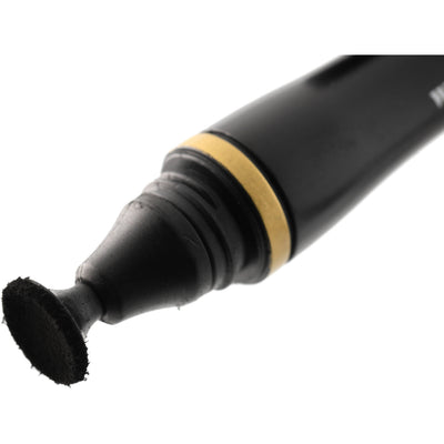 Black marker with a gold accent on a white background